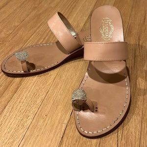 Tuccia Di Capri hand made leather sandal. Size 9. Nude color with rhinestones